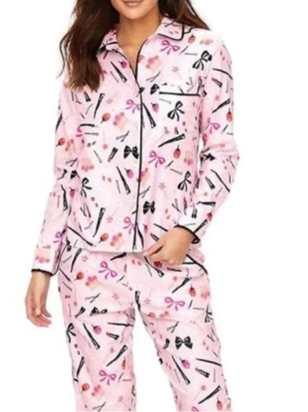 Kate Spade NY All Dolled Up Makeup Pajama Set Pink Soft Jersey Large L EUC